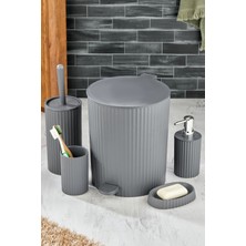 Este -  5 Parça Pedallı Banyo Seti - Yuvarlak Çöp Kovası Wc Fırçası Sıvı-Katı Sabunluk Diş Fırçası