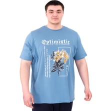 Mode Xl Büyük Beden Erkek T-Shirt Bisiklet Yaka Optımıstıc U25028 Mavi