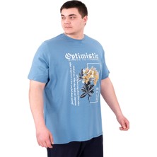 Mode Xl Büyük Beden Erkek T-Shirt Bisiklet Yaka Optımıstıc U25028 Mavi