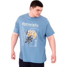 Mode Xl Büyük Beden Erkek T-Shirt Bisiklet Yaka Optımıstıc U25028 Mavi