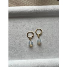 8 mm Opal Taşı Altın Kaplama Halka Küpe