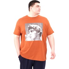 Mode Xl Büyük Beden Erkek T-Shirt Bisiklet Yaka Statue U25027 Tarçın