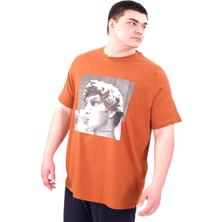 Mode Xl Büyük Beden Erkek T-Shirt Bisiklet Yaka Statue U25027 Tarçın