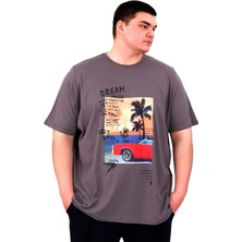 Mode Xl Büyük Beden Erkek Baskılı T-Shirt Palm Dream U25026 Füme