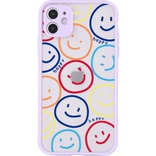 Iphone x Kenarlıkli Kamera Korumalı Çoklu Smile Desenli Telefon Kılıfı