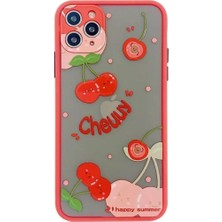 Iphone 7 Uyumlu Kenarlıklı Kiraz Desenli Kırmızı Kılıf
