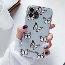 Samsung A52/A52S Uyumlu Küçük Siyah Beyaz Kelebek Desenli Şeffaf Telefon Kılıfı