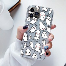 Samsung M52 Uyumlu Küçük Beyaz Hayalet Desenli Şeffaf Telefon Kılıfı