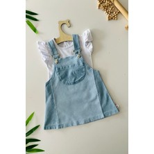 Miniğimin Cicileri Kız Bebe Cepli Çift Renk Yumuşak Kot jile takım - Açık Mavi