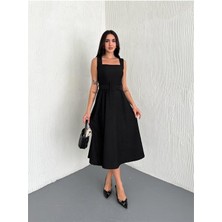 Likralı Kemer Detaylı Midi Askılı Elbise DPK4199