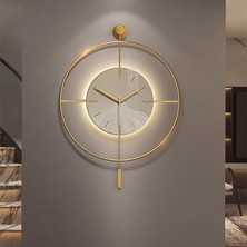 Led'li Istanbul Kristal Gerçek Cam Orta Boy Gold, Modern Dekoratif Sarkaçlı Metal Duvar Saati