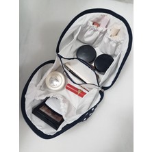 Hozeyethnic Shop Makyaj Çantası - Çok Bölmeli Seyahate Uygun Lacivert - Beyaz