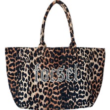 Teknotrust Leopar Desen Nakış Ve Taş Detaylı Tote Çanta