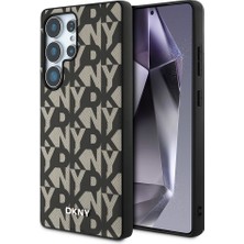 Galaxy S25 Ultra Kılıf Dkny Orjinal Lisanslı M-Safe Şarj Özellikli 3D Yazılı Grid Pattern Kapak Gri