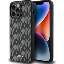 iPhone 14 Pro Max Kılıf Dkny Lisanslı Magsafe Şarj Özellikli 3D Yazılı Grid Pattern Kapak Gri