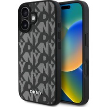 iPhone 16 Kılıf Dkny Orjinal Lisanslı M-Safe Şarj Özellikli 3D Yazılı Grid Pattern Kapak Gri
