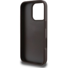 Guess Apple iPhone 16 Pro Kılıf  Lisanslı Pu Deri Taşlı Üçgen Logo 4g Desenli Strass Kapak Kahverengi