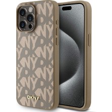 DKNY Apple iPhone 15 Pro Max Uyumlu Kılıf Orjinal Lisanslı M-safe Şarj Özellikli 3D Yazılı Grid Pattern Kapak
