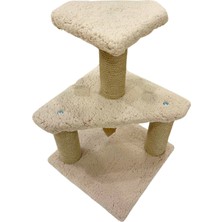 Yavru Kedi Için 46 cm Üçgen Krem Renk Tırmalama Tahtası – 3 Katlı Şık Tasarım, Kaliteli Peluş Yumuşacık Kumaş ve %100 Jüt Ip,