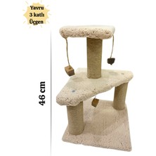 Yavru Kedi Için 46 cm Üçgen Krem Renk Tırmalama Tahtası – 3 Katlı Şık Tasarım, Kaliteli Peluş Yumuşacık Kumaş ve %100 Jüt Ip,