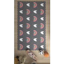 Dijital Baskılı Gökkuğağı-Kalp Desenli Çocuk Bebek Odası Yapboz  Puzzle Japon Halı