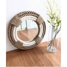 Hasır Halat Çerçeveli Yuvarlak Duvar Aynası - 40  cm  (4)