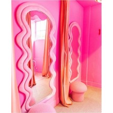 160  cm  Kadife Kumaş Çerçeveli Dekoratif Duvar Boy Aynası - Konsol Üstü Salon Aynası