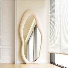 120  cm  Kadife Kumaş Çerçeveli Dekoratif Duvar Boy Aynası - Konsol Üstü Salon Aynası