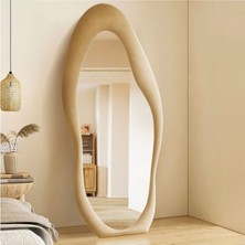 160  cm  Kadife Kumaş Çerçeveli Dekoratif Duvar Boy Aynası - Konsol Üstü Salon Aynası