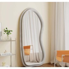 150  cm  Kadife Kumaş Çerçeveli Dekoratif Duvar Boy Aynası - Konsol Üstü Salon Aynası