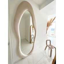 150  cm  Kadife Kumaş Çerçeveli Dekoratif Duvar Boy Aynası - Konsol Üstü Salon Aynası