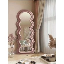 190  cm  Kadife Kumaş Çerçeveli Dekoratif Duvar Boy Aynası - Konsol Üstü Salon Aynası