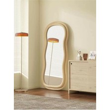 180  cm  Kadife Kumaş Çerçeveli Dekoratif Duvar Boy Aynası - Konsol Üstü Salon Aynası