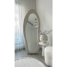 180  cm  Kadife Kumaş Çerçeveli Dekoratif Duvar Boy Aynası - Konsol Üstü Salon Aynası