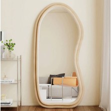 190  cm  Kadife Kumaş Çerçeveli Dekoratif Duvar Boy Aynası - Konsol Üstü Salon Aynası