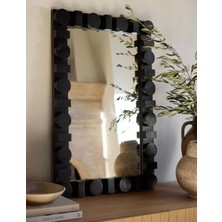 90 x 60  cm  Doğal Ahşap Duvar Aynası - Siyah