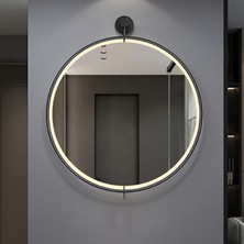 LED Li Simirna Ayna Siyah 60  cm  Dekoratif Hol Koridor Duvar Salon Mutfak Banyo Wc Ofis Makyaj Aynası