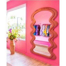 180  cm  Kadife Kumaş Çerçeveli Dekoratif Duvar Boy Aynası - Konsol Üstü Salon Aynası