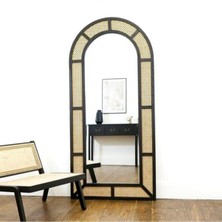 Hasır Dekoratif Duvar Aynası - Hazeran Örgülü Boy Aynası - Retro Boy Aynası-13