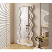 200  cm  Kadife Kumaş Çerçeveli Dekoratif Duvar Boy Aynası - Konsol Üstü Salon Aynası