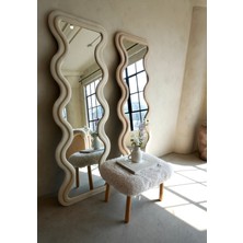 160  cm  Kadife Kumaş Çerçeveli Dekoratif Duvar Boy Aynası - Konsol Üstü Salon Aynası