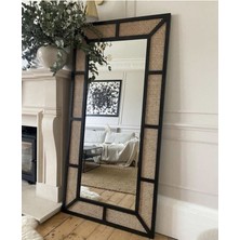 Hasır Dekoratif Duvar Aynası - Hazeran Örgülü Boy Aynası - Retro Boy Aynası-6