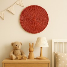 Ocean Point Yuvarlak Rattan Duvar Dekoru, El Yapımı, Kırmızı, Bohem Doğal Tasarım, Ev ve Ofis Duvar Süsü, 35  cm