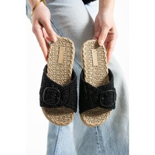 Slipcat Kadın Toka Detaylı Hasırlı Ev Terliği Dış Mekan Terliği