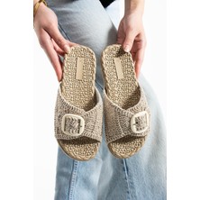 Slipcat Kadın Toka Detaylı Hasırlı Ev Terliği Dış Mekan Terliği