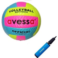 Avessa VLM-700 Makina Dikişli Soft Touch 280 gr Fosforlu Deri Voleybol Topu No:5 + Top Pompası