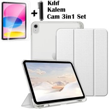 iPad (A16) 11 Nesil 11 Inç 2025, iPad 10 Nesil 10,9 Inç 2022 Uyumlu Tablet Kılıfı Akıllı Smart Uyku Modlu Katlanabilir Arkası Renkli Standlı Kılıf +Ekran Koruyucu Cam+Kalem 3'lü Set  A3354 A3355 A3356