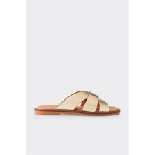 Elle Gold Deri Kadın Düz Terlik