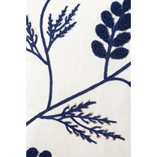 Beyaz Kumaş Punch Nakışlı Dekoratif Kırlent Kılıfı - Yaprak Desen - 45 x 45  cm