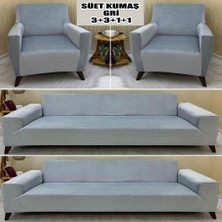 Süet Detaylı Angora Kumaş 2 Adet Üçlü & Çekyat- 2 Adet Tekli Set Koltuk Kılıfı